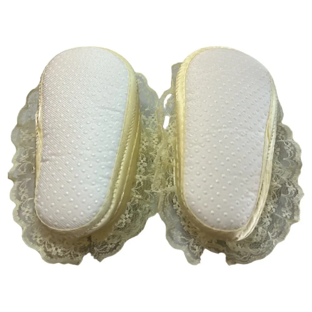 2 Pr Pink & Yellow Lace Satin Soft Baby Crib Christening Baptism Easter Shoes